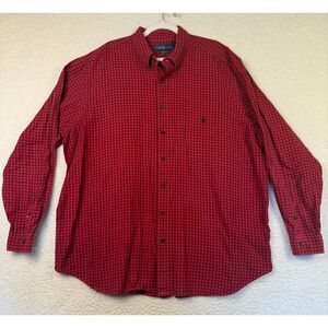 Polo Ralph Lauren Windowpane Plaid Red Black Flannel‎ Shirt Career Size 2XL